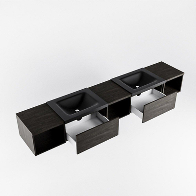 MONDIAZ BUKLA 240cm ensemble de meuble avec module ouvert 40 L+M+R couleur Marron foncé avec 2 tiroirs. Lavabo CLOUD double 0 trou de robinet couleur Urban.