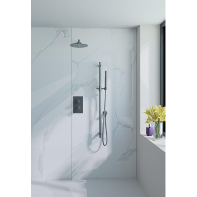 Fortifura Calvi Inbouw Regendoucheset - thermostatisch - wandarm - glijstang - 30cm - hoofddouche - staaf handdouche - gladde doucheslang - PVD - geborsteld gunmetal (antraciet)