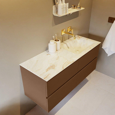 MONDIAZ VICA-DLUX Ensemble meuble de salle de bains - 120cm - meuble bas rust - 4 tiroirs - vasque encastrée cloud à droite - sans trous de robinetterie - version haute 60cm - frape