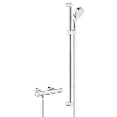 GROHE Grohtherm 800 cosmopolite avec vanne de douche thermostatique avec coupleurs hoh=15cm tige coulissante 90cm douche à main 2 positions chrome