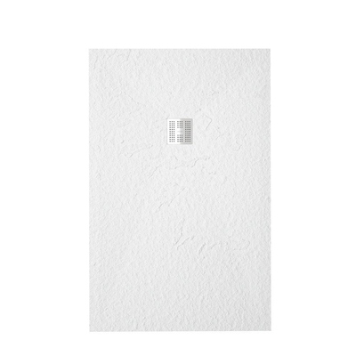 FugaFlow Eccelente Bac à douche Anto - 100x70cm - antidérapant - antibactérien - marbre minéral - rectangulaire - blanc mat