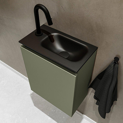 Mondiaz TURE Meuble lave-mains 40x23x50cm 1 trou de robinet 1 porte Army mat Lavabo Eden Droite Solid Surface Noir