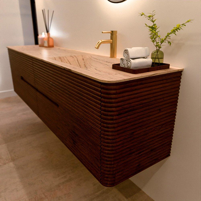 Mondiaz CIRO-DLUX Badkamermeubelset - 190x45x50cm - Solid surface wastafel Arena - 1 wasbak Rechts - 1 kraangat - 4 lades - Ruby