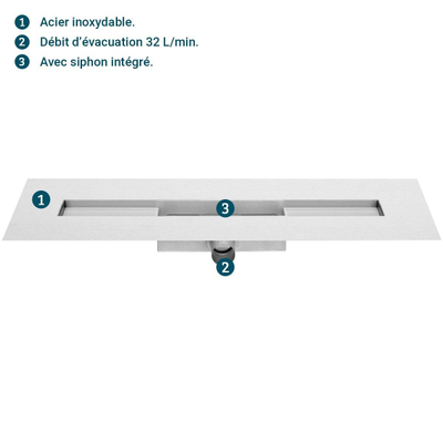 Easydrain compact 50 taf canal de douche bas zéro 90cm m1 siphon 50 mm acier inoxydable brossé