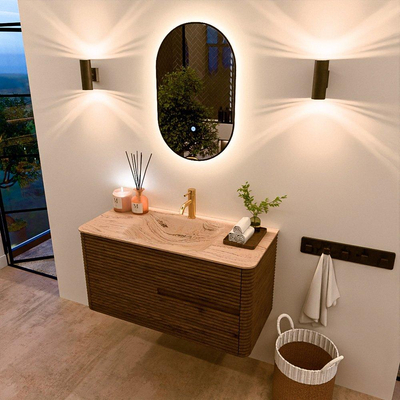 Mondiaz CIRO-DLUX Badkamermeubelset - 100x45x50cm - Solid surface wastafel Arena - 1 wasbak Midden - 1 kraangat - 2 lades - Dusk