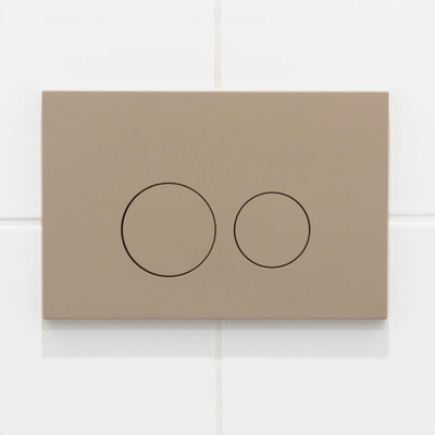 Pack WC QeramiQ Dely Swirl Compact - réservoir encastrable Geberit UP320 - avec bâti-support Burda - abattant 25 mm - plaque de commande en plastique taupe - boutons ronds - blanc mat