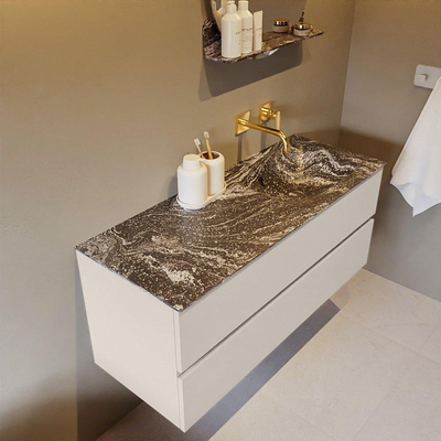 Mondiaz VICA-DLUX Ensemble de meuble de salle de bain - 120cm - meuble sous-vasque lin - 2 tiroirs - lavabo encastrée cloud droite - sans trous de robinet - version haute de 60cm - lave