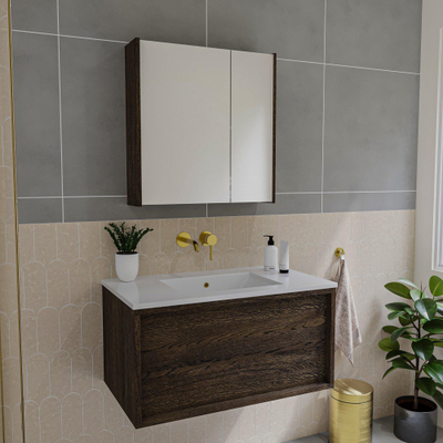 Saniclass Holz Frame armoire de toilette – 60 x 63 x 16cm – Chêne charcoal