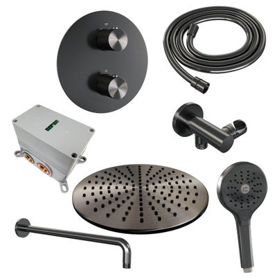 BRAUER Gunmetal Carving inbouw regendoucheset – Ø30 cm hoofddouche – gebogen wandarm – ronde handdouche – 3-weg