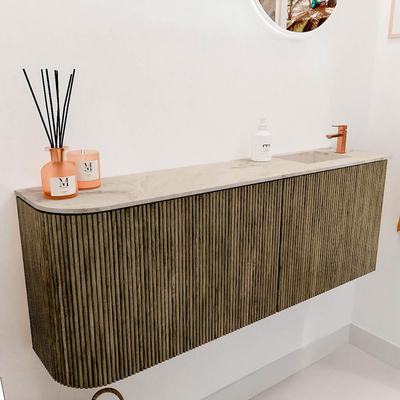 Mondiaz JOYA-DLUX 111.6cm toiletmeubel - ronding links kleur Dusk - Wastafel FAYE positie Rechts 1 kraangat kleur Frappe.