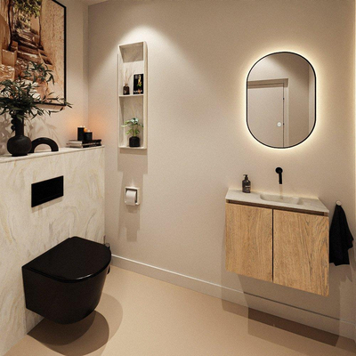 MONDIAZ TURE-DLUX Meuble toilette - 60cm - Washed Oak - EDEN - vasque Ostra - position droite - sans trou de robinet