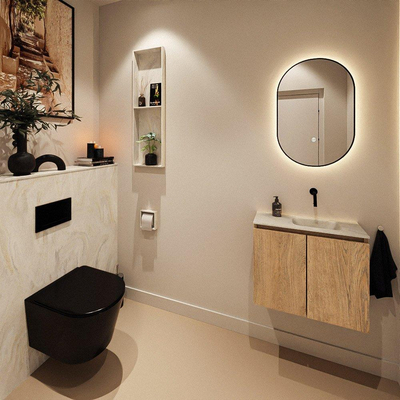 MONDIAZ TURE-DLUX Meuble WC 60cm Washed Oak. Lavabo EDEN Ostra position droite. Sans trou de robinet.