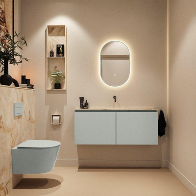 MONDIAZ TURE-DLUX Meuble toilette - 120cm - Greey - EDEN - vasque Frappe - position centrale - sans trou de robinet