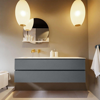 Mondiaz VICA-DLUX Ensemble de meuble de salle de bain - 150cm - meuble sous-vasque plata - 2 tiroirs - lavabo encastré cloud gauche - sans trous de robinet - miroir modèle spot - version XL 60cm de haut - ostra