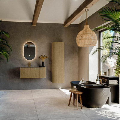 Mondiaz KURVE Ensemble de meubles de salle de bains - 95x46x40cm - 1 tiroir - 1 porte - lavabo solid surface - gauche - 1 trou de robinet - Dusk