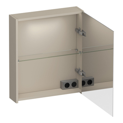 BRAUER Impress Deluxe spiegelkast - 60x70x15cm - interne en externe verlichting - 1 rechtsdraaiende dubbelzijdige spiegeldeur mat beige