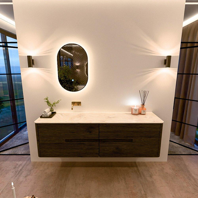 Mondiaz CIRO-DLUX Badkamermeubelset - 170x45x50cm - Solid surface wastafel Ostra - 1 wasbak Links - zonder kraangaten - 4 lades - Shadow