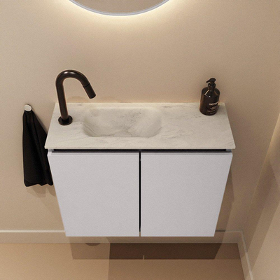 MONDIAZ TURE-DLUX Meuble toilette - 60cm - Cale - EDEN - vasque Opalo - position gauche - 1 trou de robinet