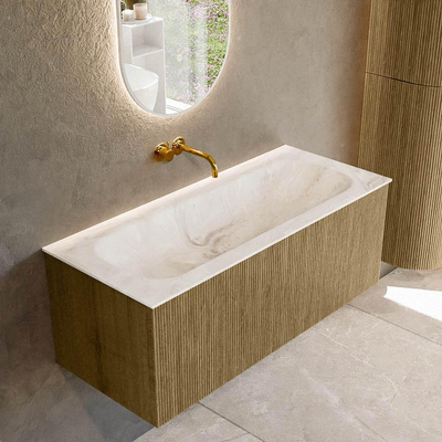 Mondiaz KURVE-DLUX Badkamermeubelset - 110x46x40cm - 1 lade - wastafel solid surface - midden - zonder kraangat - Dusk