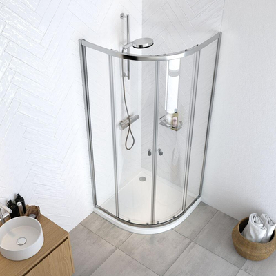 Sealskin Hooked Cabine de douche quart de cercle en quatre parties avec portes coulissantes 90x90x200 cm, verre de sécurité transparent 6 mm avec traitement anticalcaire chrome