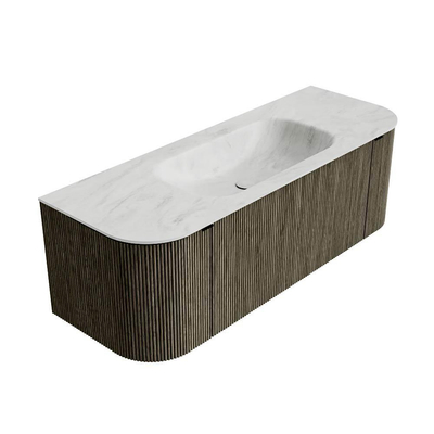 Mondiaz KURVE-DLUX Ensemble de meuble de salle de bains - 130x46x40cm - 1 tiroir - 2 portes - vasque solid surface - centre - 1 trou de robinet - Shadow