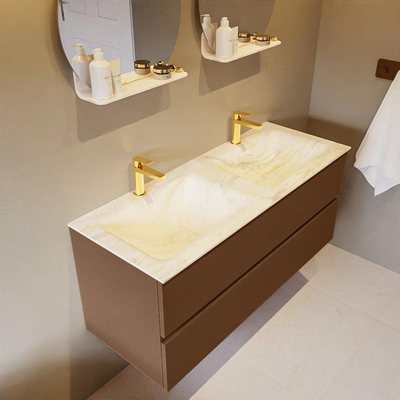 Mondiaz VICA-DLUX Ensemble de meuble de salle de bain - 120cm - meuble sous-vasque repos - 2 tiroirs - lavabo encastrée cloud double - 2 trous de robinet - version haute de 60cm - ostra