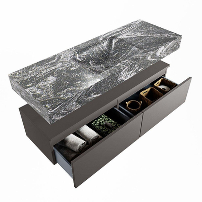 Mondiaz ALAN-DLUX Ensemble de meuble - 130cm - meuble Dark grey mat - 2 tiroirs - Lavabo Cloud Lava suspendu - vasque Centre - 1 trou de robinet