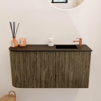 Mondiaz JOYA 81.6cm meuble de toilette - arrondi gauche couleur Dusk - Vasque FAYE position Droite 1 trou de robinet couleur Urban.