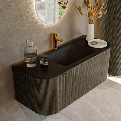 Mondiaz KURVE Badkamermeubelset - 110x46x40cm - 1 lade - 2 deuren - wastafel solid surface - midden - 1 kraangat - Shadow