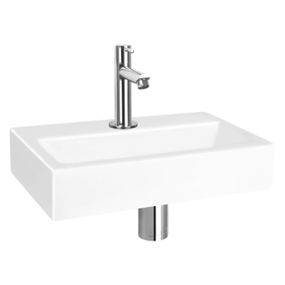 Differnz Flat Set lave-mains 38x24x8cm 1 trou avec robinet droit et siphon + bonde chrome Rectangulaire Céramique Blanc