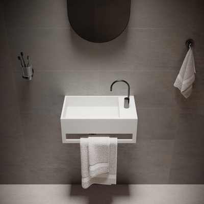 Ideavit Solidcube Wastafel 50x30x20cm rechthoek 1 kraangat 1 wasbak met handdoekhouder Solid surface wit