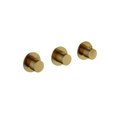 Hotbath Cobber Afbouwdeel - inbouw douche thermostaat - met 2 stopkranen horizontale plaatsing - PVD - geborsteld messing (goud)