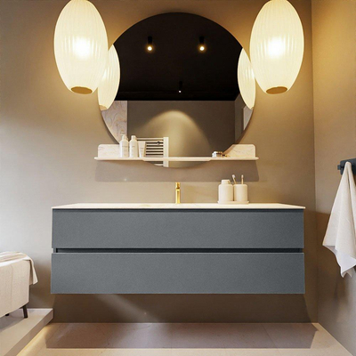 Mondiaz VICA-DLUX ensemble de meuble de salle de bain - 150cm - meuble sous-vasque plata - 2 tiroirs - lavabo encastré cloud milieu - 1 trou de robinet - miroir modèle spot - version XL 60cm haut - ostra