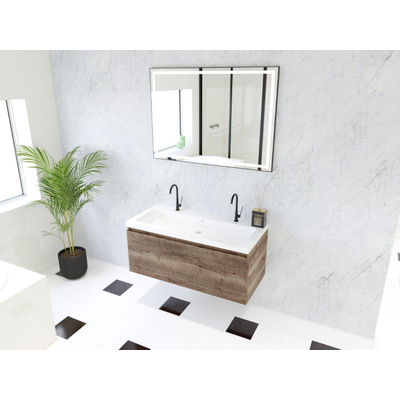 HR Matrix ensemble meuble de salle de bain 3d 100cm 1 tiroir sans poignée avec bandeau couleur charleston avec vasque djazz 2 trous de robinetterie blanc