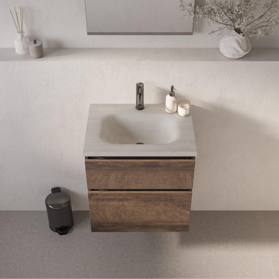 BRAUER Dune Medium Wastafel - 60cm - 1 wasbak - 1 kraangat - sintered stone - Ivory Travertin
