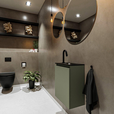 MONDIAZ TURE Fonteinset - 40x23x50cm - 1 kraangat - 1 deur - army mat - Wasbak rechts - Solid Surface Zwart