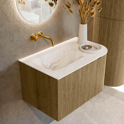 Mondiaz KURVE-DLUX Ensemble de meuble de salle de bains - 75x46x40cm - 1 tiroir - 1 porte - lavabo solid surface - gauche - sans trou de robinet - Dusk