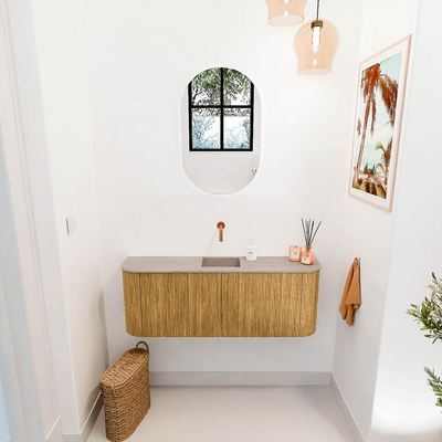 Mondiaz JOYA-DLUX 113.2cm toiletmeubel - ronding links en rechts kleur Oak - Wastafel FAYE positie Midden Zonder kraangat kleur Saba.