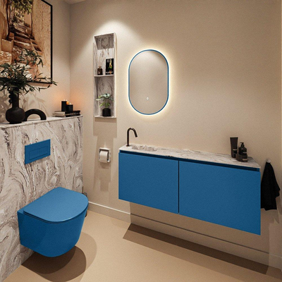 MONDIAZ TURE-DLUX Meuble WC 120 cm Jeans. EDEN lavabo Glace position gauche. Avec 1 trou de robinet.