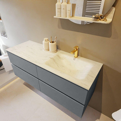 Mondiaz VICA-DLUX Ensemble de meuble de salle de bain - 130cm - meuble sous-vasque plata - 4 tiroirs - lavabo encastré cloud droite - 1 trou de robinet - version haute de 60cm - opalo