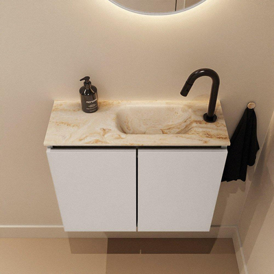MONDIAZ TURE-DLUX 60cm toiletmeubel Linen. EDEN wastafel Frappe positie rechts. Met 1 kraangat.