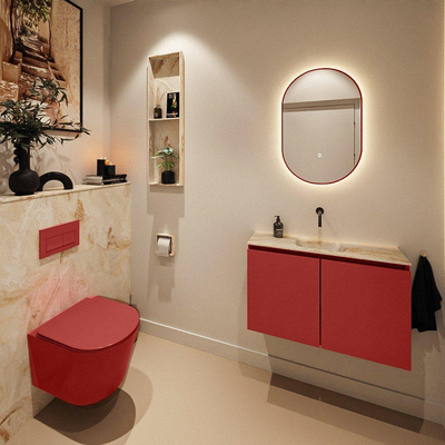 MONDIAZ TURE-DLUX Meuble de toilette 80cm Fire. EDEN lavabo Frappe position milieu. Sans trou de robinet.