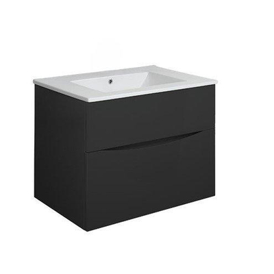 Crosswater Glide II Badmeubelset - 50x45x52cm - 2 lades - greeploos - wastafel wit -zwart - mat zwart