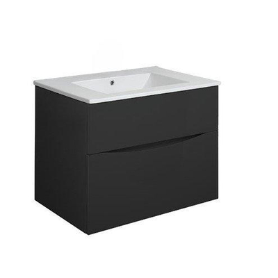 Crosswater Glide II ensemble de meubles de salle de bain - 50x45x52cm - 2 tiroirs lavabo sans poignée - blanc - noir mat