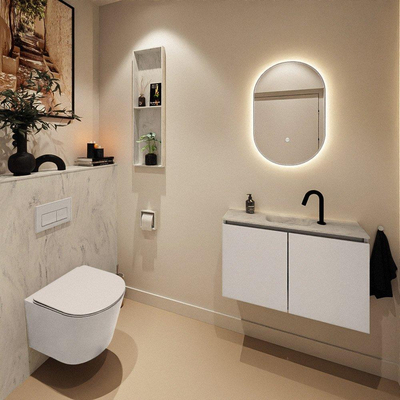 MONDIAZ TURE-DLUX Meuble de toilettes 80 cm Linen. Lavabo EDEN Opalo position milieu. Avec 1 trou de robinet.