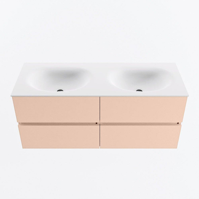 MONDIAZ VICA Badkamermeubelset - 120cm - onderkast rosee - 4 lades - wastafel moon dubbel - 2 kraangaten - 60cm hoge versie - talc