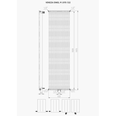 Plieger Venezia M designradiator enkel verticaal met middenaansluiting 1970x532mm 1417W wit OUTLETSTORE