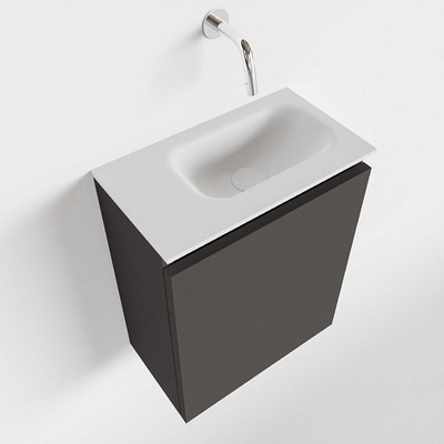 MONDIAZ TURE Toiletmeubel 40x23x50cm met 0 kraangaten 1 deuren dark grey mat Wastafel Eden rechts Solid Surface Wit