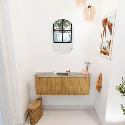 Mondiaz JOYA-DLUX 113.2cm toiletmeubel - ronding links en rechts kleur Oak - Wastafel FAYE positie Midden 1 kraangat kleur Oza.