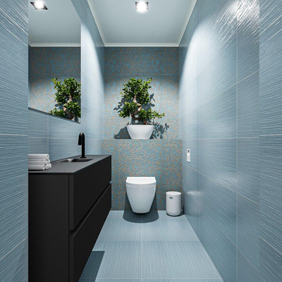 MONDIAZ ADA Toiletmeubel - 120x30x50cm - 1 kraangat - 2 lades - urban mat - wasbak midden - Solid surface - Zwart
